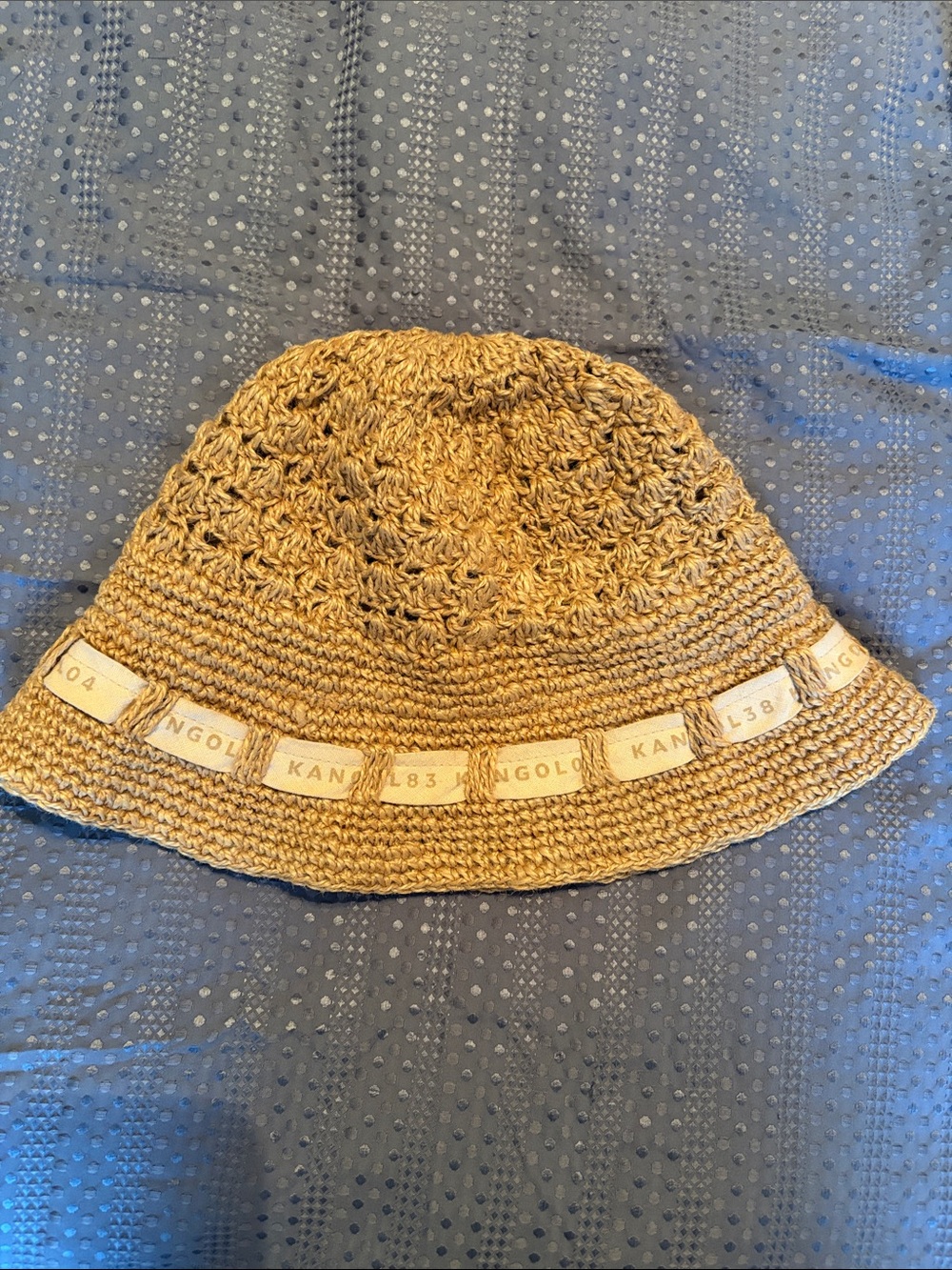 Kangol Blue Hemp Unisex Bell Hat CA01474 Straw Crochet Bucket Hat L/XL